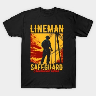 Lineman safeguard electrical lines. T-Shirt